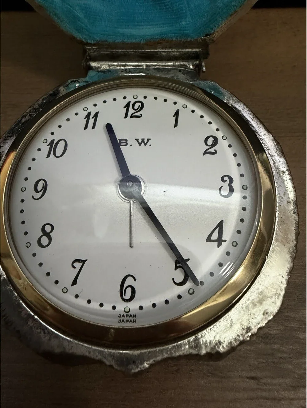 Japanese Mid-Century Chrome and Brass Plated  Owl's Head Alarm Clock Running BW
